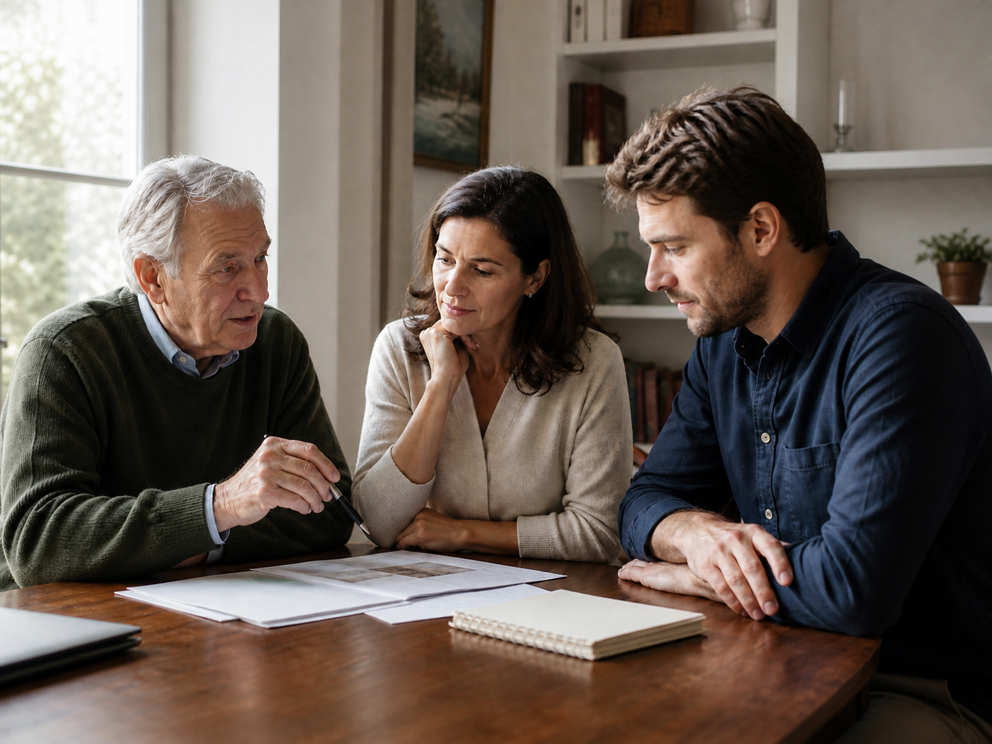 A family discussing plans together around a table